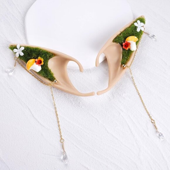 Renaissance Mushroom Accessory Set Fairy Crown Elf Ears for Cosplay Halloween